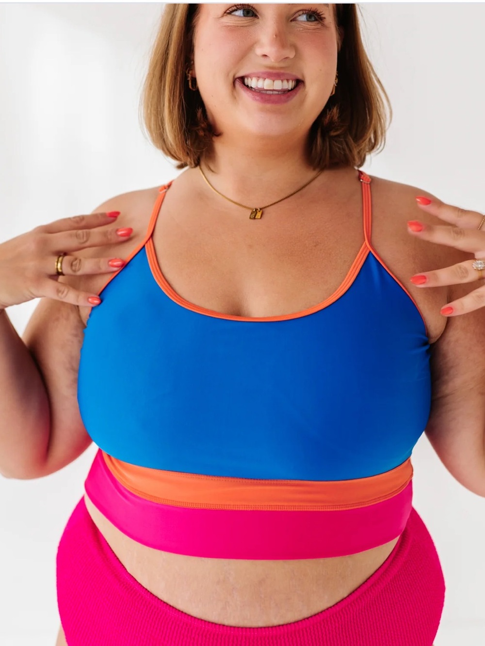 Livy & Kate Colorblock Swim Top Cobalt Blue Coral Pink NWT Women’s 2X